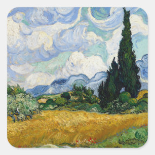 Sticker Carré Vincent Van Gogh Wheat Field With Cypresses