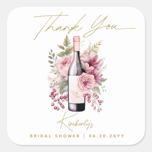 Sticker Carré Vino avant les Vœux Élégante Fête de Mariage à l'a (Devant)