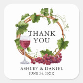 Sticker Carré Vins de raisin d'aquarelle Merci Mariage de germe (Devant)