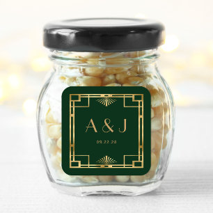 Sticker Carré Vintage 1920 Déco Cadre Or Vert foncé Mariage