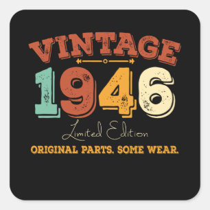 Sticker Carré Vintage 1946 Pièces d'origine Drôle cadeau d'anniv