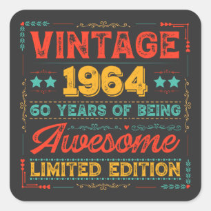 Sticker Carré Vintage 1964 Fait en 1964 60e anniversaire 60 ans