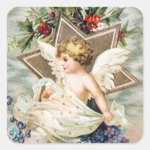 Sticker Carré Vintage A Joyous Christmastide (1908) Peinture