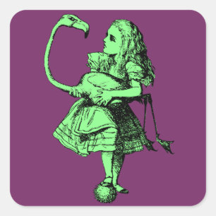 Sticker Carré Vintage Alice au Flamant rose Wonderland