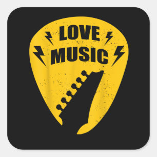 Sticker Carré Vintage Amour Guitare Musique Lover Cadeau