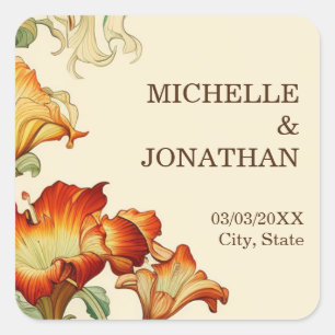 Sticker Carré Vintage Art nouveau Botanique Mucha Merci