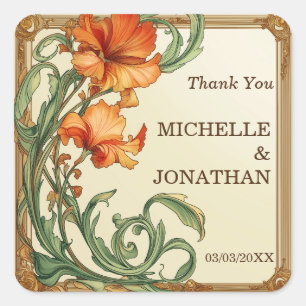 Sticker Carré Vintage Art nouveau Botanique Mucha Merci