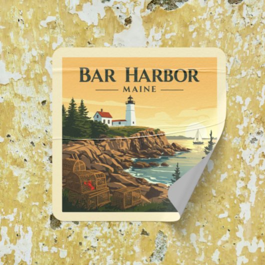 Sticker Carré Vintage Bar Harbour Maine