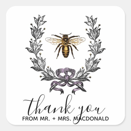 Sticker Carré vintage bee SPRING GARDEN (Devant)