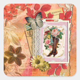 Sticker Carré Vintage Butterfly