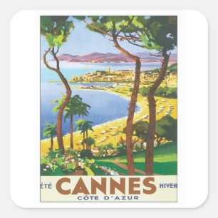 Sticker Carré Vintage Cannes Côte d'azur