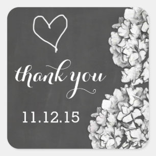Sticker Carré Vintage Chalkboard Hydrangea Mariage Merci