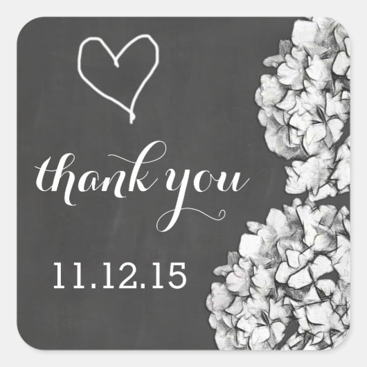 Sticker Carré Vintage Chalkboard Hydrangea Mariage Merci (Devant)
