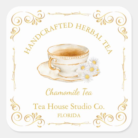 Sticker Carré Vintage Chamomile Tea Square Label (Devant)