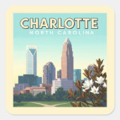 Sticker Carré Vintage Charlotte Caroline du Nord (Devant)