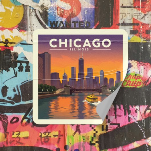 Sticker Carré Vintage Chicago Illinois