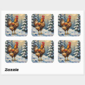 Sticker Carré Vintage Chicken in Snowy Christmas Wonderland (Feuille)