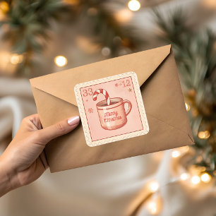 Sticker Carré Vintage Chocolat Chaud Noël