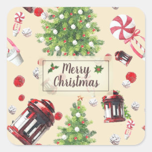 Sticker Carré Vintage Christmas Art Motif