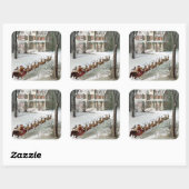 Sticker Carré Vintage Christmas, Saint Nicholas with Reindeer (Feuille)