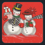 Sticker Carré Vintage Christmas Snowman<br><div class="desc">Vintage Retro Deux Sticker Snowman de Noël. Parfait pour l'artisanat ou le collage sur le giftwrap et ou carte de fin de année.</div>