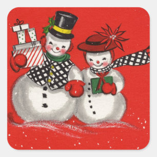 Sticker Carré Vintage Christmas Snowman