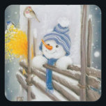 Sticker Carré Vintage Christmas Snowman et Bird<br><div class="desc">Snowman de Noël Vintage En regardant un autocollant d'oiseau. Utilisez-les pour l'artisanat,  les cartes de fin de année,  le scrapbooking,  et plus encore!</div>
