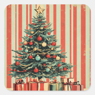 Sticker Carré Vintage Christmas Tree Retro magazine des années 4