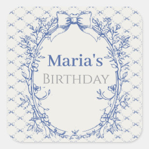 Sticker Carré Vintage Coquette Blue Bow floral