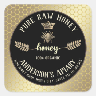 Sticker Carré Vintage couronne abeille miel branche peigne miel