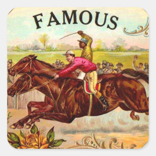 Sticker Carré Vintage course de cheval Frissons de la course