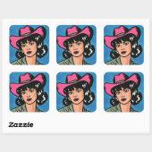 Sticker Carré Vintage Cowgirl Main Drake Pop Art (Feuille)