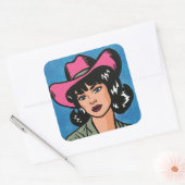 Sticker Carré Vintage Cowgirl Main Drake Pop Art (Enveloppe)