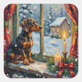 Sticker Carré Vintage Dachshund by Cozy Christmas Window (Devant)
