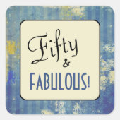 Sticker Carré Vintage Denim Blue Cinquante & FABULOUS ! Annivers (Devant)