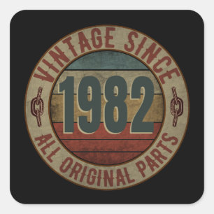 STICKER CARRÉ VINTAGE DEPUIS 1982 TOUTES PIÈCES D'ORIGINE