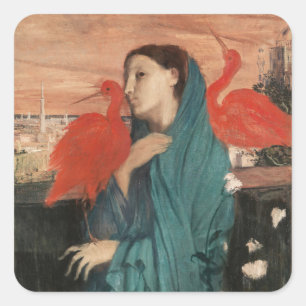 Sticker Carré Vintage Edgar Degas Jeune Femme avec Ibis Art