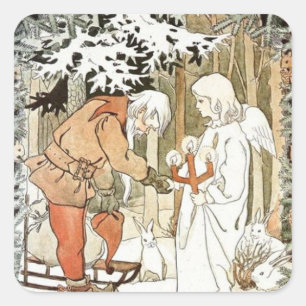Sticker Carré Vintage Elsa Beskow Christmas Angel Winter Scene