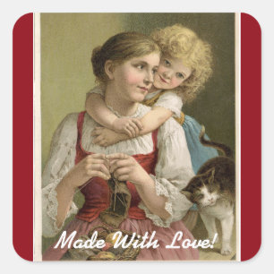 Sticker Carré Vintage Fait Avec Amour
