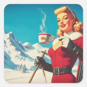 Sticker Carré Vintage fille d'hiver