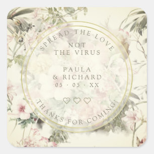 Sticker Carré Vintage Floral Botanique Pandémie Mariage Gel Main