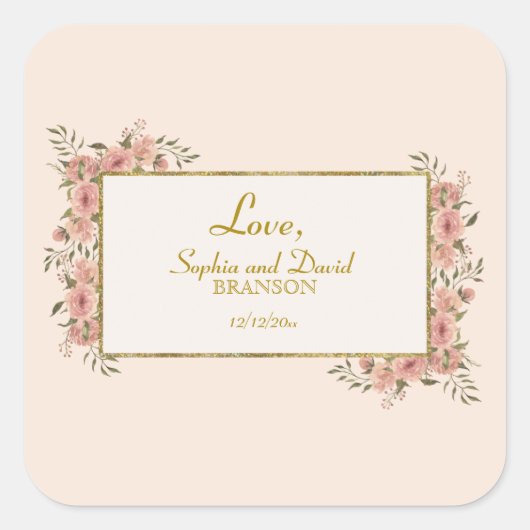 Sticker Carré Vintage Floral Gold Foil Mariage (Devant)