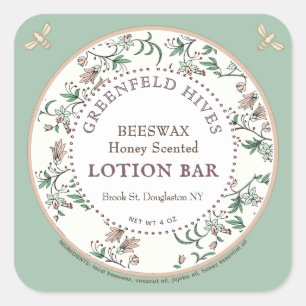 Sticker Carré Vintage Floral Print Bees Spring Green Lotion Bar