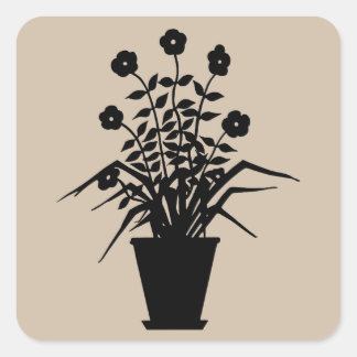 Sticker Carré Vintage Flower Plante Silhouette Dark Vanilla