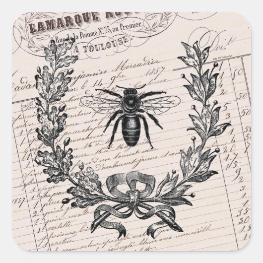 Sticker Carré Vintage French Chic Honey Bee (Devant)