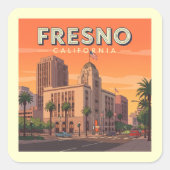 Sticker Carré Vintage Fresno California (Devant)