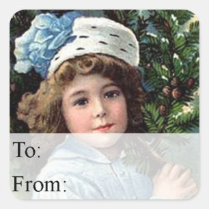 Sticker Carré Vintage Girl With Christmas Tree Venin