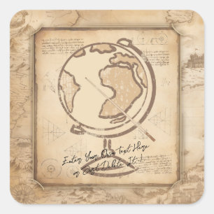 Sticker Carré Vintage Globe. Géographie et histoire Cadeau de l'