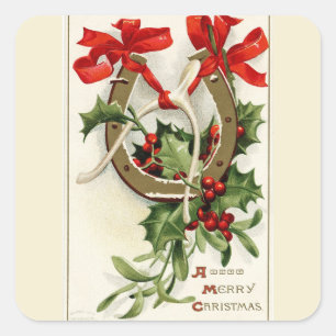Sticker Carré Vintage Golden Horseshoe Wishbone Noël