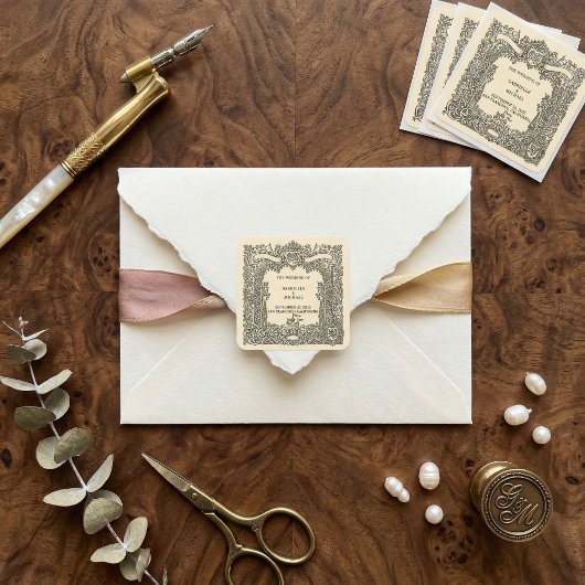 Sticker Carré Vintage Gothic Arch Heraldic Crest Wedding 